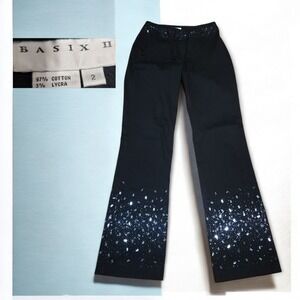 Vintage Y2k "Basix II" Black Rhinestone Beaded Embellished Flare Pants Size 2